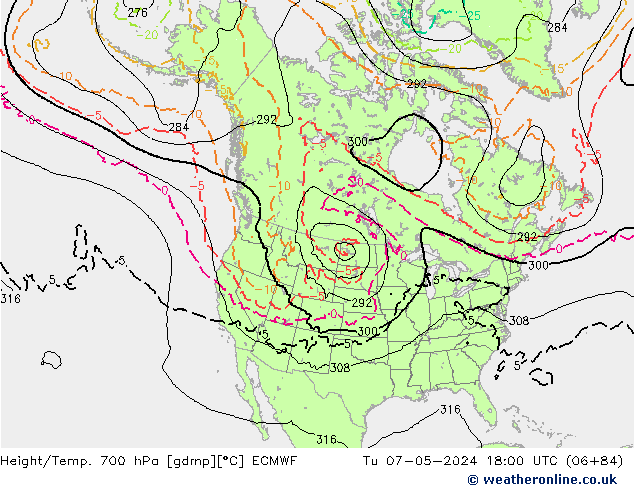 Height/Temp. 700 hPa ECMWF Di 07.05.2024 18 UTC