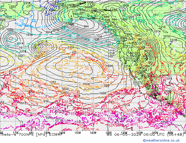 Theta-e 700hPa ECMWF pon. 06.05.2024 06 UTC