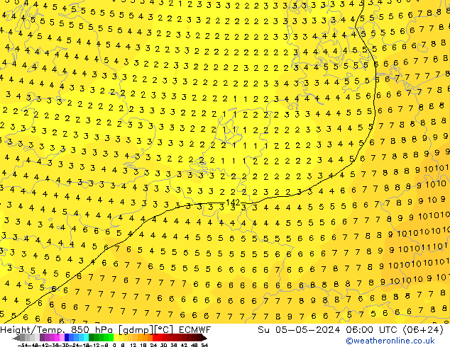 Z500/Rain (+SLP)/Z850 ECMWF  05.05.2024 06 UTC