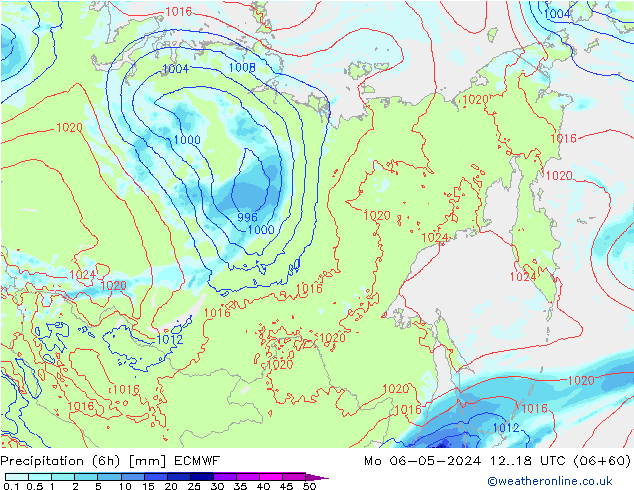 Z500/Rain (+SLP)/Z850 ECMWF Mo 06.05.2024 18 UTC