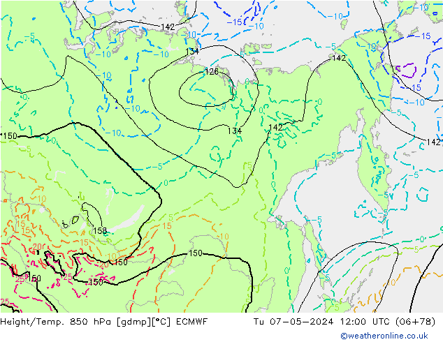 Z500/Regen(+SLP)/Z850 ECMWF di 07.05.2024 12 UTC