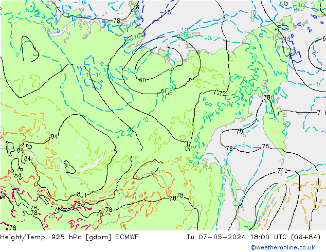 Geop./Temp. 925 hPa ECMWF mar 07.05.2024 18 UTC