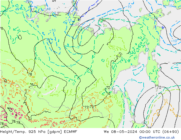 Height/Temp. 925 hPa ECMWF Qua 08.05.2024 00 UTC