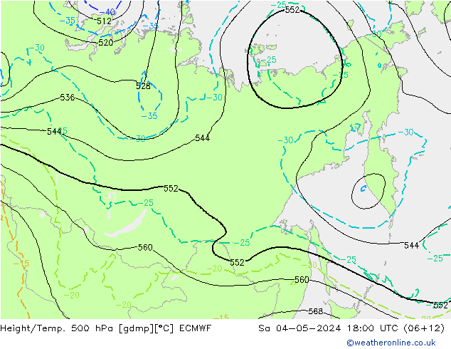 Z500/Rain (+SLP)/Z850 ECMWF Sáb 04.05.2024 18 UTC