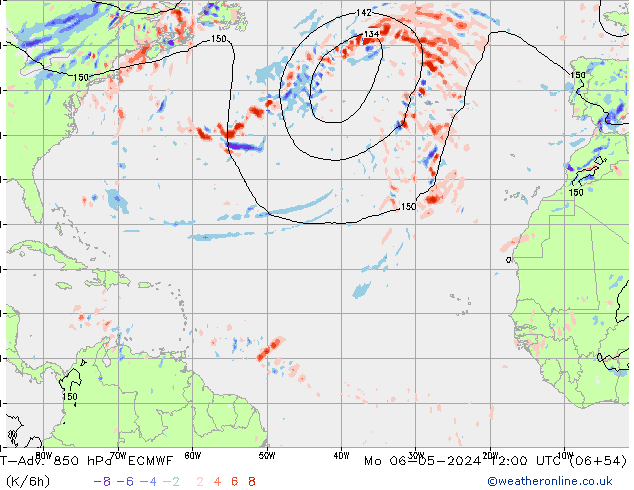 T-Adv. 850 hPa ECMWF ma 06.05.2024 12 UTC
