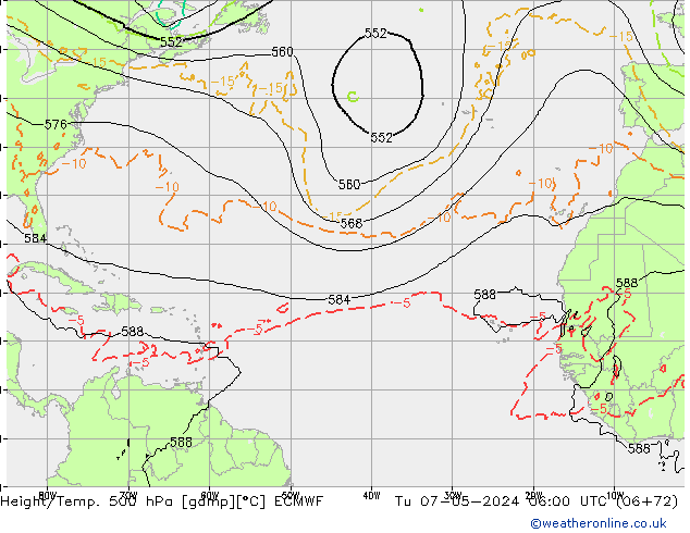 Z500/Rain (+SLP)/Z850 ECMWF Út 07.05.2024 06 UTC