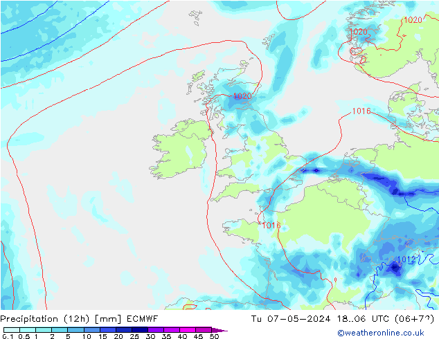 Precipitazione (12h) ECMWF mar 07.05.2024 06 UTC
