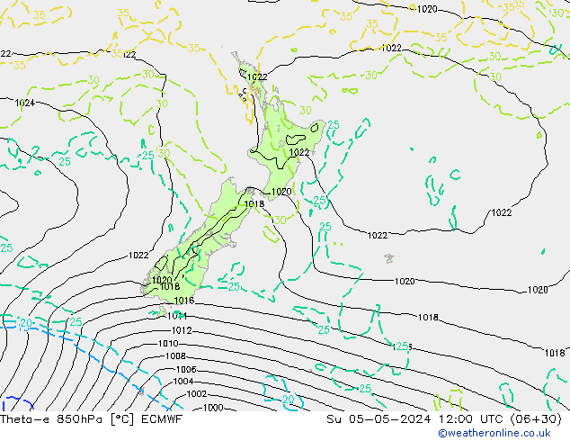 Theta-e 850hPa ECMWF Ne 05.05.2024 12 UTC