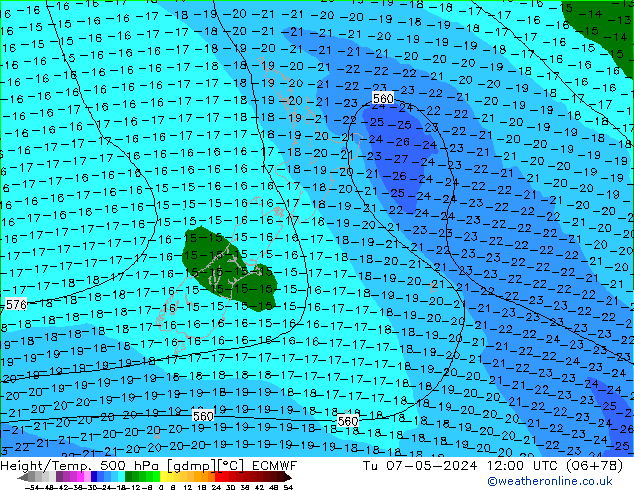 Z500/Regen(+SLP)/Z850 ECMWF di 07.05.2024 12 UTC