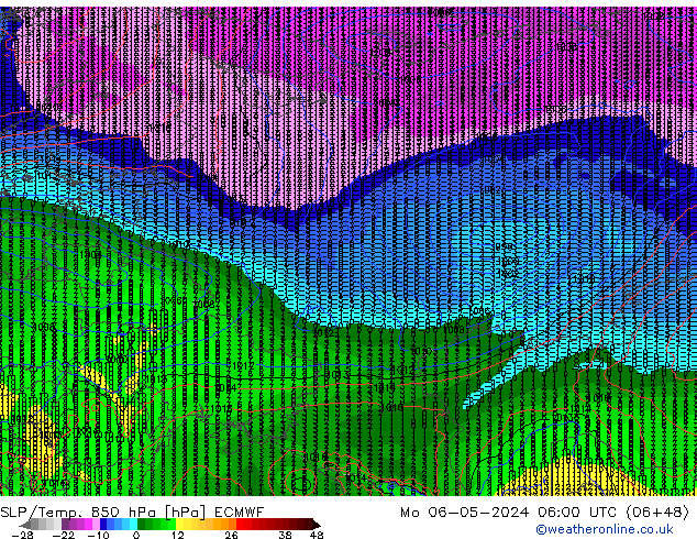 SLP/Temp. 850 гПа ECMWF пн 06.05.2024 06 UTC