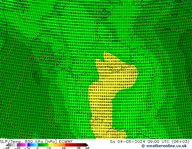 SLP/Temp. 850 hPa ECMWF Sa 04.05.2024 09 UTC