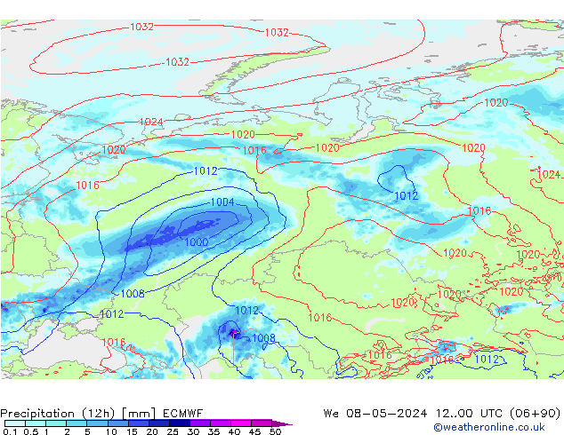 Precipitação (12h) ECMWF Qua 08.05.2024 00 UTC