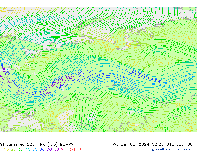 Stroomlijn 500 hPa ECMWF wo 08.05.2024 00 UTC