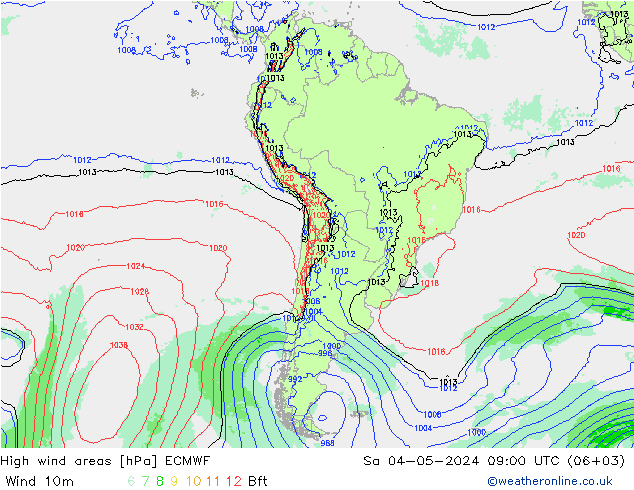High wind areas ECMWF Sa 04.05.2024 09 UTC