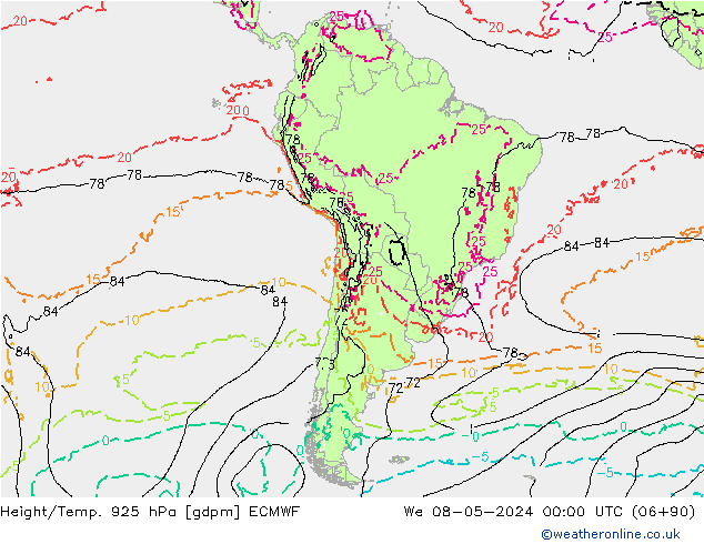 Hoogte/Temp. 925 hPa ECMWF wo 08.05.2024 00 UTC