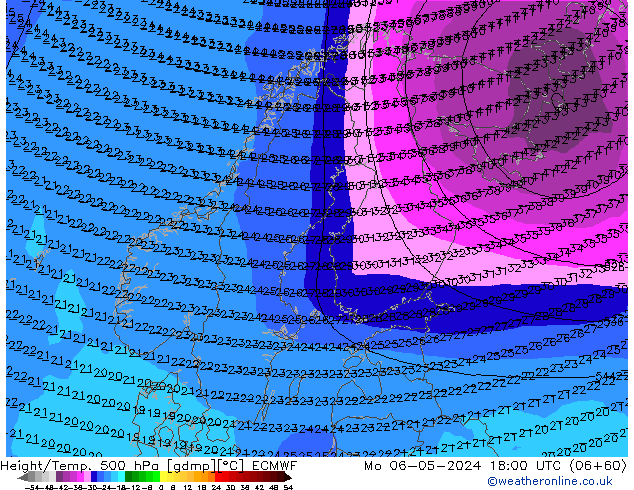 Z500/Rain (+SLP)/Z850 ECMWF пн 06.05.2024 18 UTC