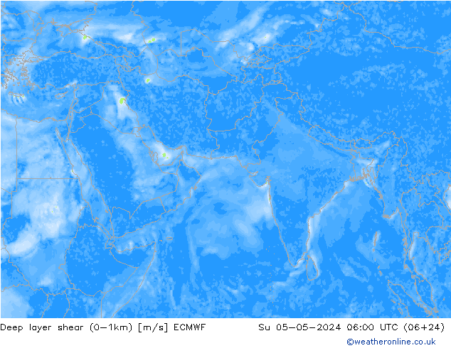 Deep layer shear (0-1km) ECMWF Ne 05.05.2024 06 UTC