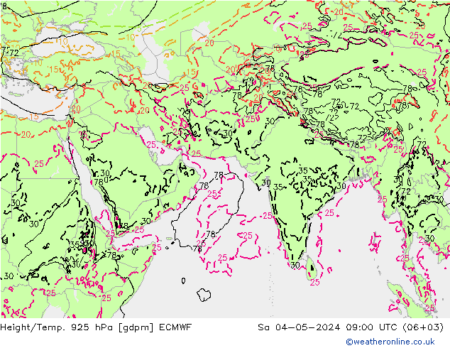 Height/Temp. 925 hPa ECMWF 星期六 04.05.2024 09 UTC