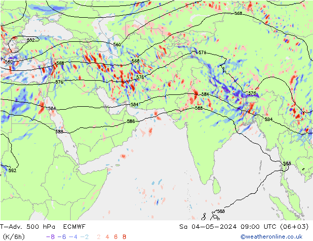 T-Adv. 500 hPa ECMWF 星期六 04.05.2024 09 UTC