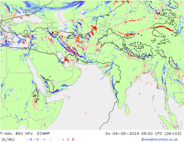 T-Adv. 850 hPa ECMWF 星期六 04.05.2024 09 UTC