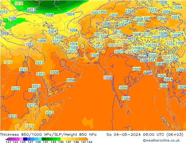 Thck 850-1000 hPa ECMWF 星期六 04.05.2024 09 UTC