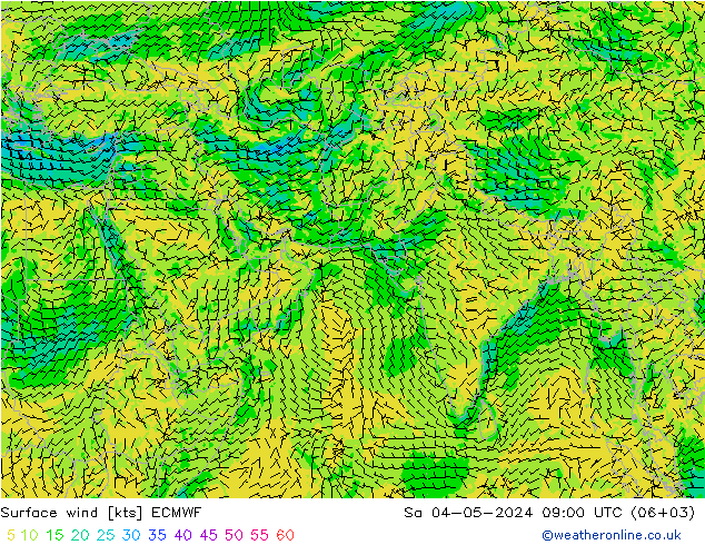 风 10 米 ECMWF 星期六 04.05.2024 09 UTC