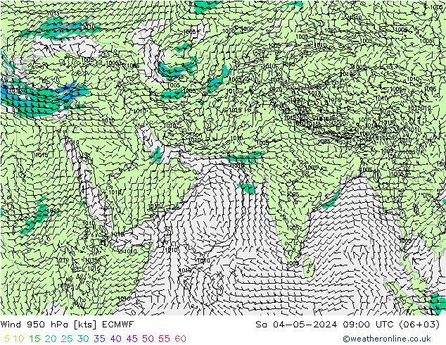 风 950 hPa ECMWF 星期六 04.05.2024 09 UTC