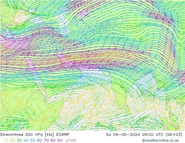 风 200 hPa ECMWF 星期六 04.05.2024 09 UTC