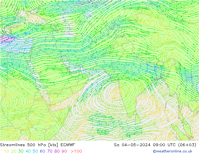 风 500 hPa ECMWF 星期六 04.05.2024 09 UTC