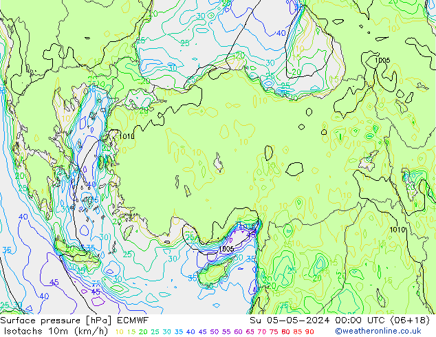 Eşrüzgar Hızları (km/sa) ECMWF Paz 05.05.2024 00 UTC
