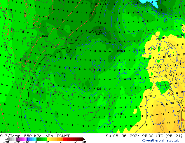 850 hPa Yer Bas./Sıc ECMWF Paz 05.05.2024 06 UTC