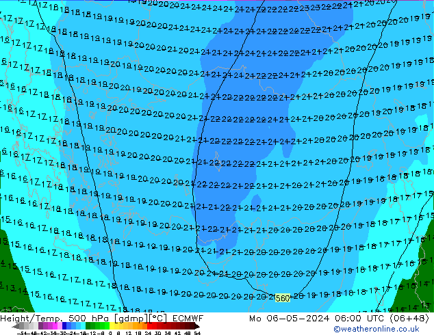 Z500/Rain (+SLP)/Z850 ECMWF lun 06.05.2024 06 UTC