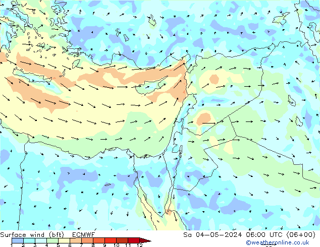 Surface wind (bft) ECMWF So 04.05.2024 06 UTC