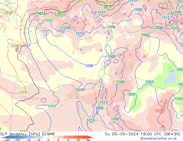 Druktendens (+/-) ECMWF zo 05.05.2024 18 UTC