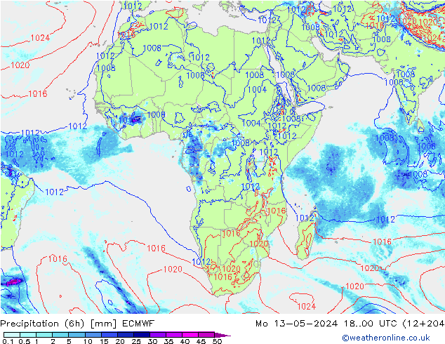 Z500/Rain (+SLP)/Z850 ECMWF Mo 13.05.2024 00 UTC