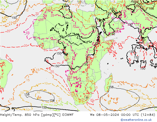 Height/Temp. 850 hPa ECMWF We 08.05.2024 00 UTC