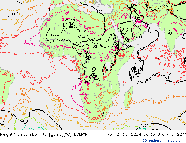 Z500/Rain (+SLP)/Z850 ECMWF Mo 13.05.2024 00 UTC