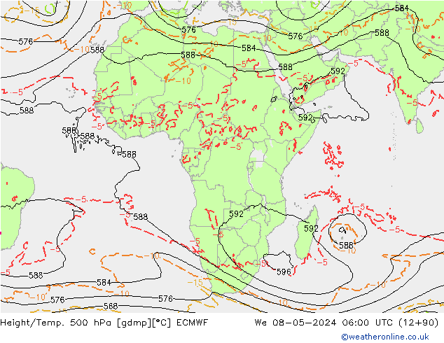 Z500/Yağmur (+YB)/Z850 ECMWF Çar 08.05.2024 06 UTC