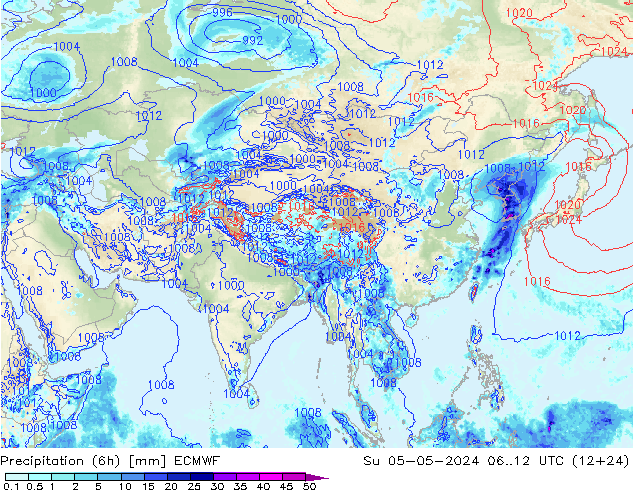 Z500/Rain (+SLP)/Z850 ECMWF Su 05.05.2024 12 UTC