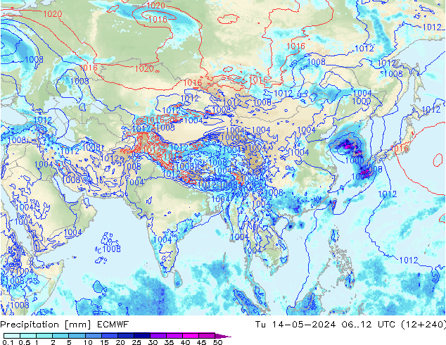 Srážky ECMWF Út 14.05.2024 12 UTC