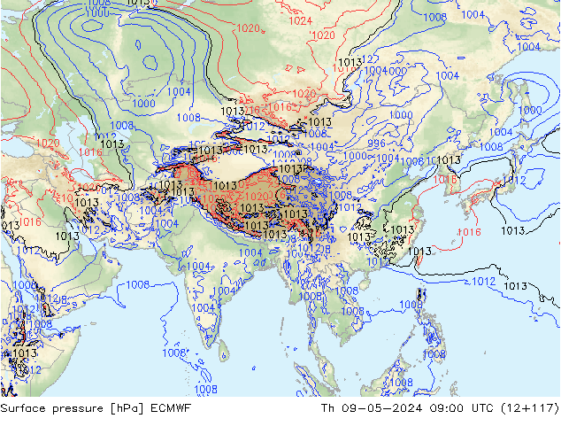 ciśnienie ECMWF czw. 09.05.2024 09 UTC