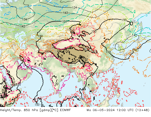 Z500/Rain (+SLP)/Z850 ECMWF Po 06.05.2024 12 UTC