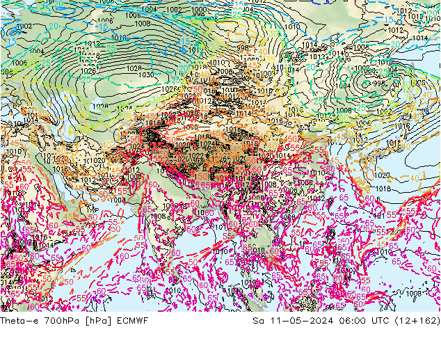 Theta-e 700hPa ECMWF Sa 11.05.2024 06 UTC