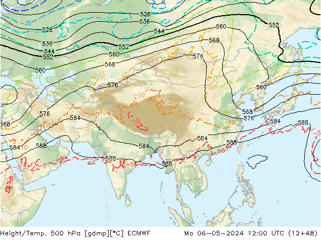 Z500/Rain (+SLP)/Z850 ECMWF Po 06.05.2024 12 UTC