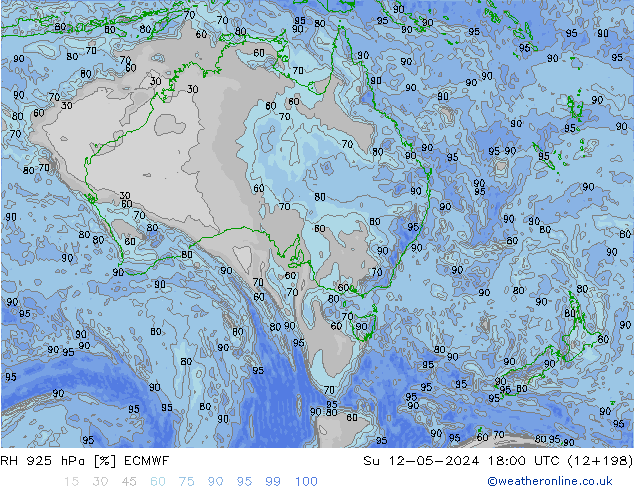 Humidité rel. 925 hPa ECMWF dim 12.05.2024 18 UTC