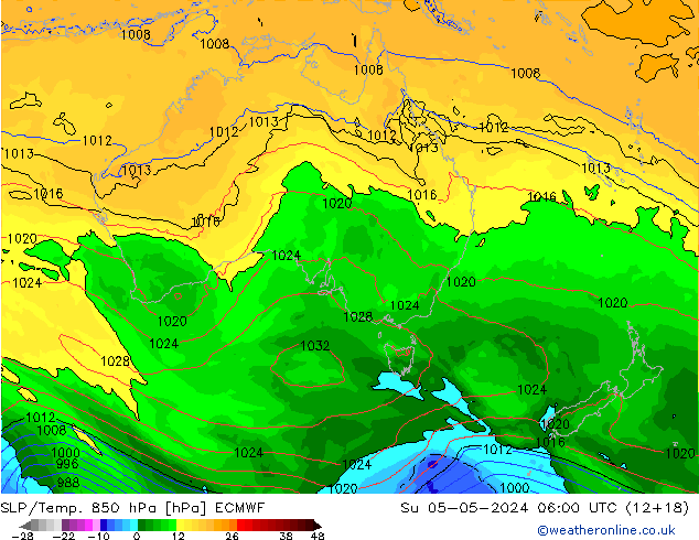 SLP/Temp. 850 hPa ECMWF dom 05.05.2024 06 UTC