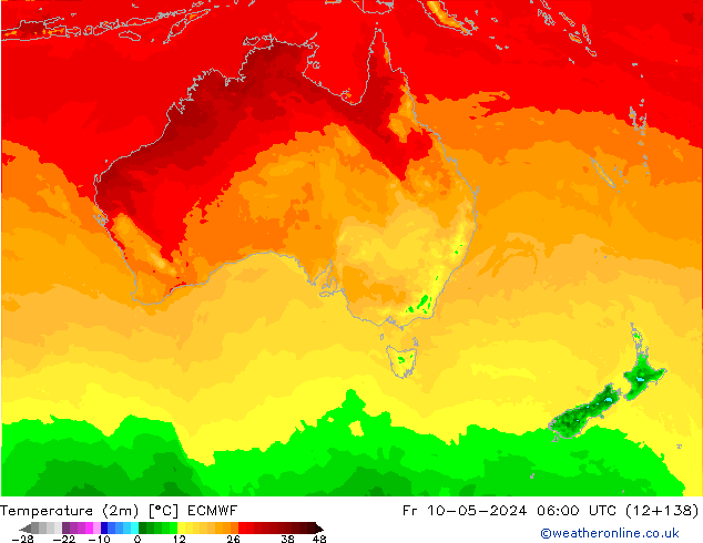 mapa temperatury (2m) ECMWF pt. 10.05.2024 06 UTC