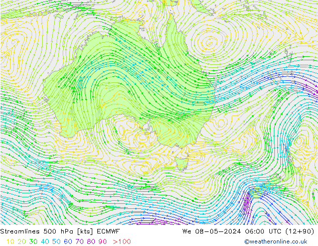 Linea di flusso 500 hPa ECMWF mer 08.05.2024 06 UTC