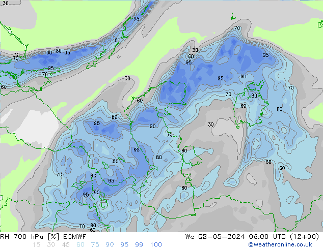 RH 700 hPa ECMWF St 08.05.2024 06 UTC