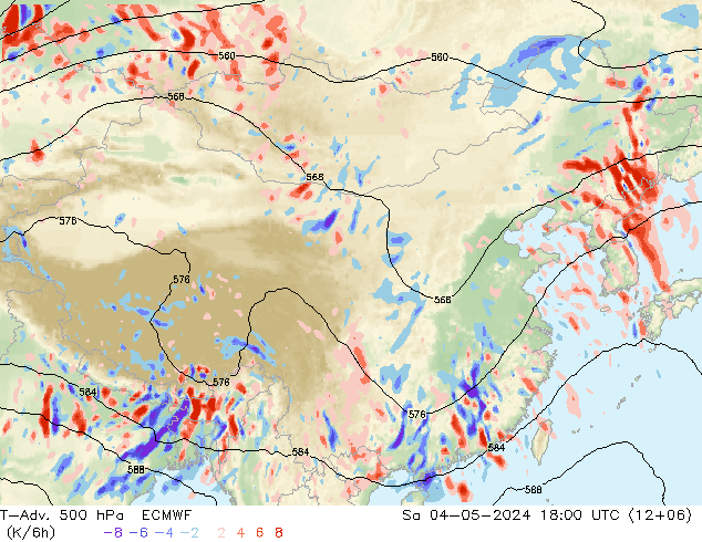 T-Adv. 500 hPa ECMWF 星期六 04.05.2024 18 UTC